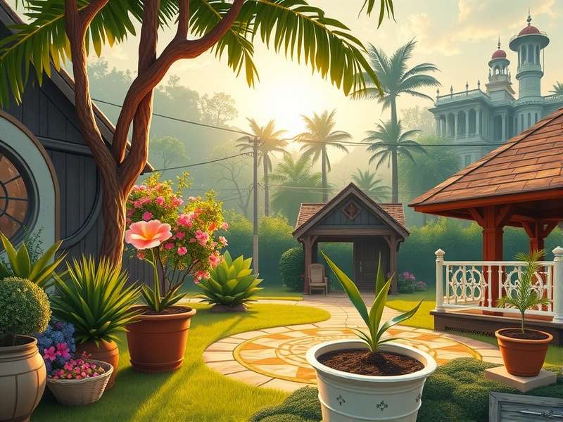 Gardenscapes गेम का स्क्रीनशॉट जिसमें रंगीन बगीचा और मैच-3 पहेली दिख रही है