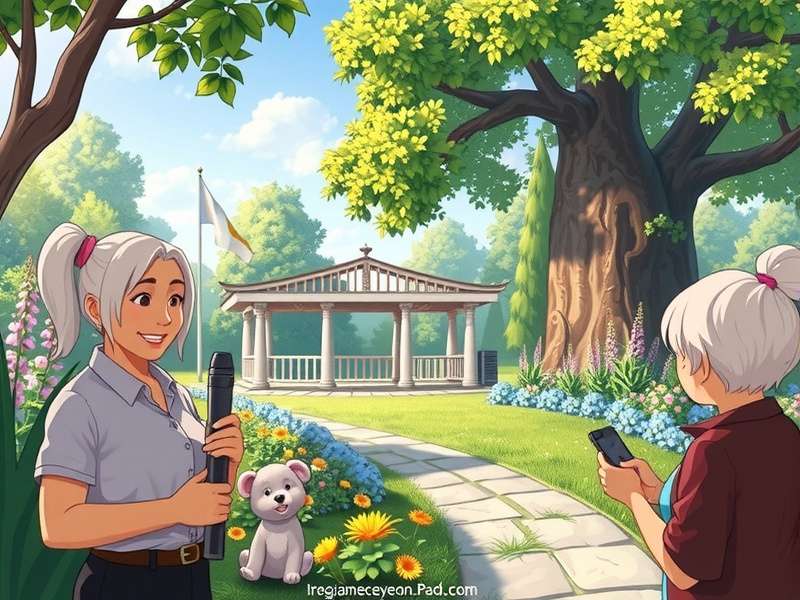 A lush, restored garden in Gardenscapes online showcasing various decorations and areas