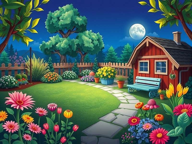 Beautiful garden landscape with flowers and pathways