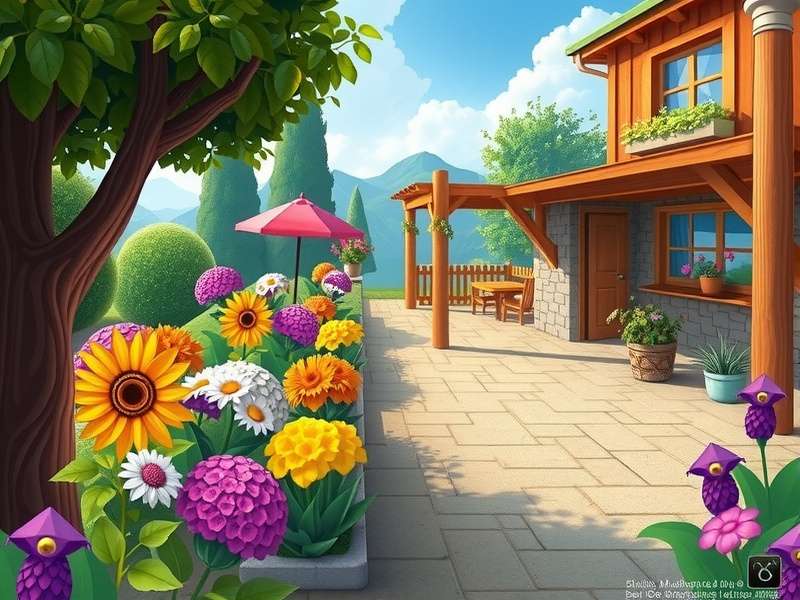 Gardenscapes gameplay on Facebook platform showing match-3 puzzles and garden decoration
