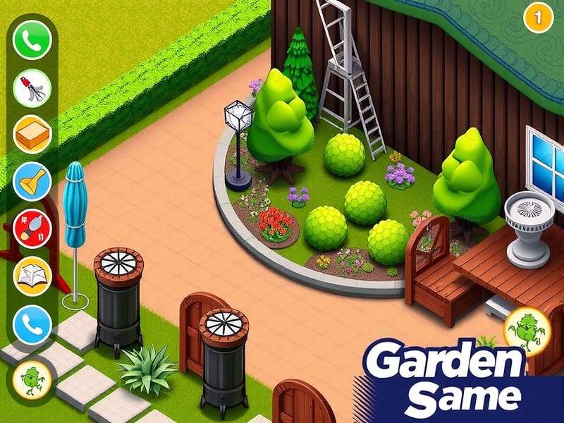 Screenshot of Gardenscapes gameplay showing a lush garden and match-3 puzzle