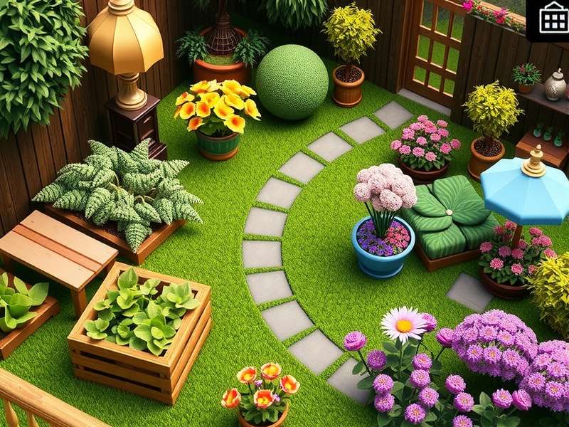 Screenshot of Gardenscapes game showing a lush garden and match-3 puzzle board