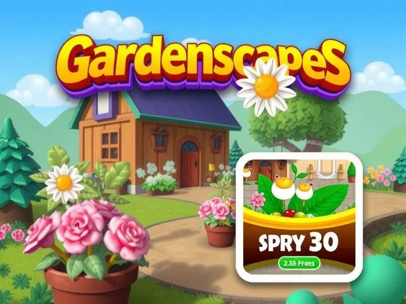 Person playing Gardenscapes game on smartphone in a garden setting