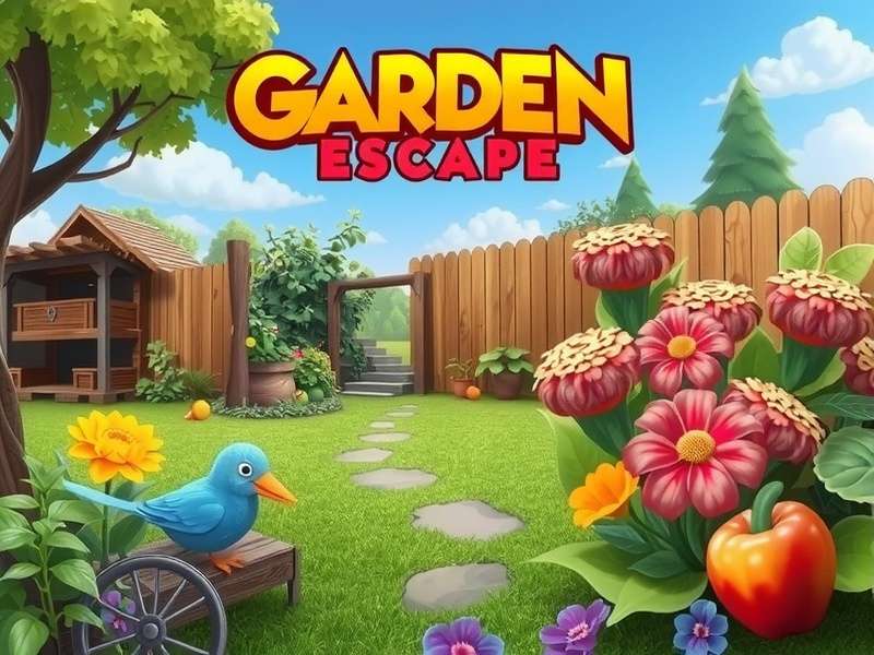 Garden Escape gameplay scene showing Austin in a lush garden