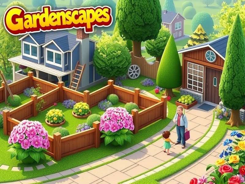 Beautiful garden landscape with flowers and pathways