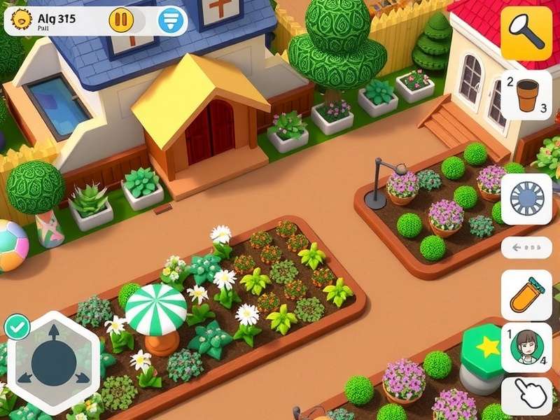 A beautifully restored garden terrace with flowers and a fountain, similar to Gardenscapes