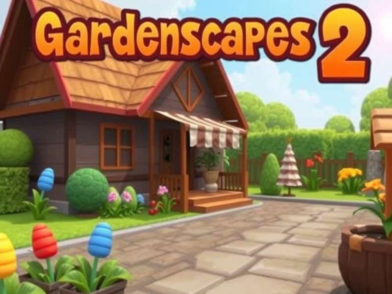 Beautiful garden landscape with fountain and flowers from Gardenscapes 2