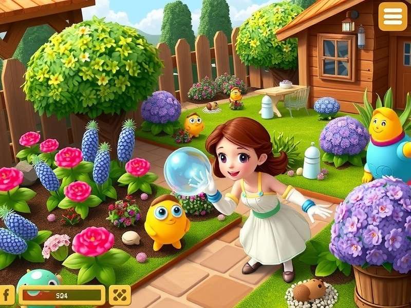 A beautiful, well-maintained garden with colourful flowers and a pathway, representing the dream garden in Gardenscapes.
