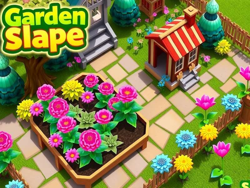 Gardenscapes Free gameplay screenshot showing a lush garden and match-3 puzzles