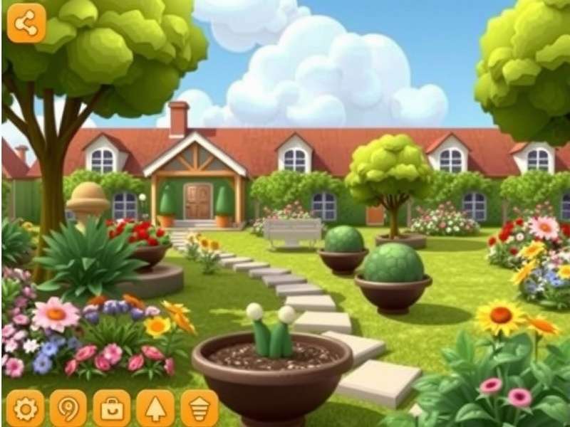 Gardenscapes mansion garden restoration scene with vibrant flowers and classic architecture