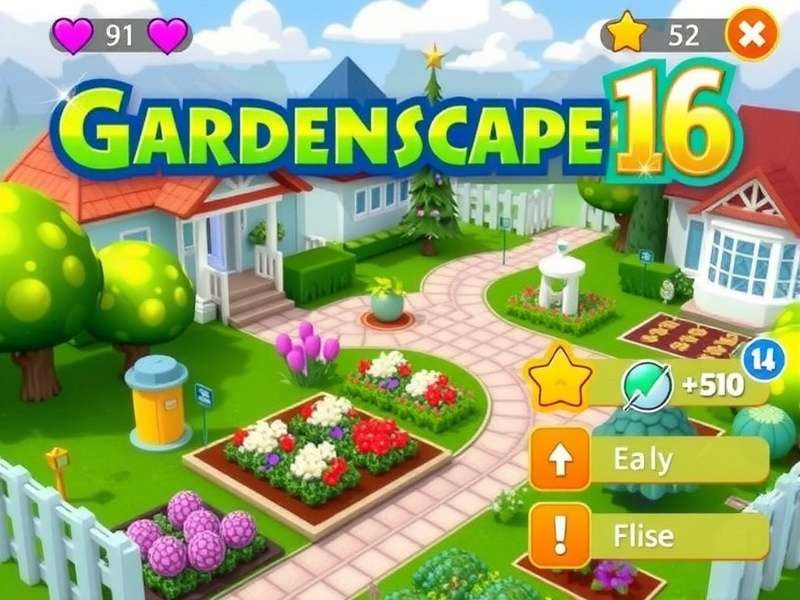 Gardenscapes Mod Apk download screenshot showing unlimited stars and coins in a beautiful garden setting