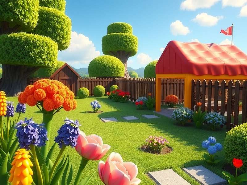 Gardenscapes Facebook ads interface showing match-3 puzzle gameplay with vibrant flowers and power-ups