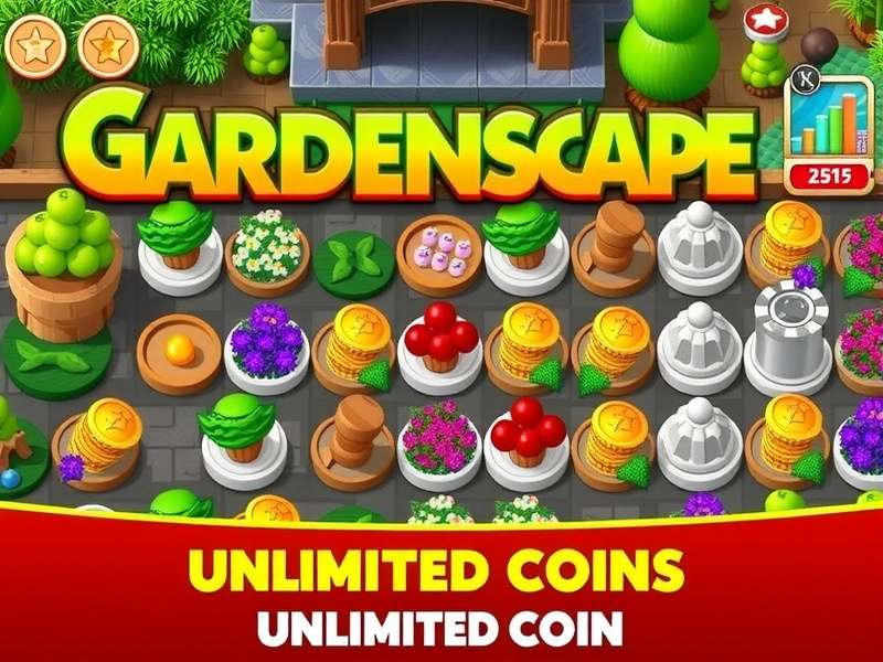 Gardenscapes game unlimited coins guide featured image with garden theme and coin icons