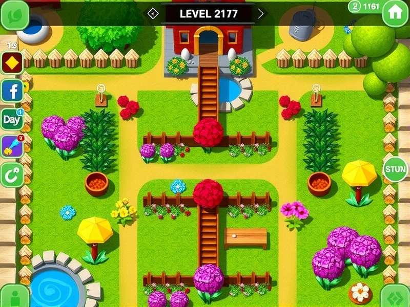 Gardenscapes Level 2179 gameplay screenshot showing garden puzzle with power-ups and boosters