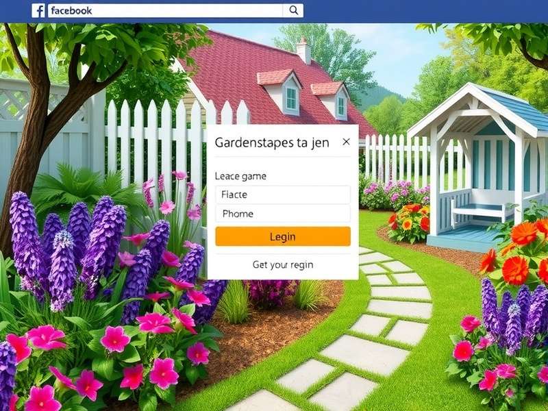 Gardenscapes Facebook Login guide banner showing game interface with Facebook sync option