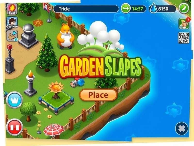 Gardenscapes gameplay screenshot showing a vibrant garden and match-3 puzzle board
